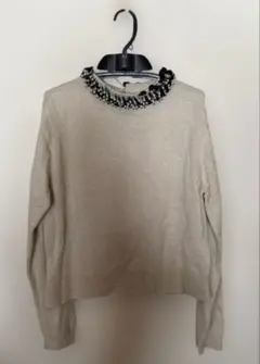 ZAPA アイボリー 長袖ニット パール装飾