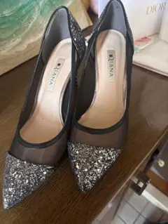 DIANA ブラックグリッターハイヒールパンプス