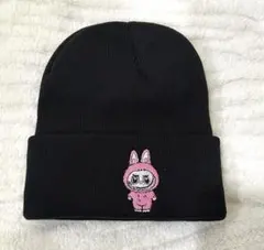 ラブブ 刺繍ニット帽 ブラック
