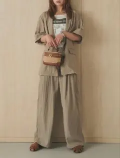 リネンライクハーフダブルジャケット+リネンライ クタックワイド