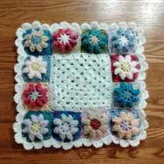 モチーフ編み　ぷっくりお花　手編み　マルチカバー