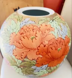 美品 肥前有田焼 憲山（作）花瓶 高さ約30 Cm口部約11 Cm花器 牡丹柄