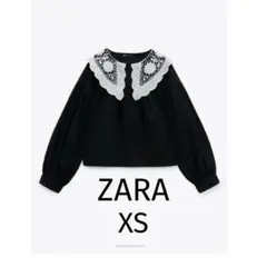 美品　ZARA レース襟ブラウス　ブラック　【XS】