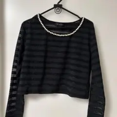 JILLSTUART パールネック メッシュ 長袖カットソー ブラックのサムネイル