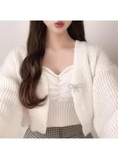 リボンブローチ付きカーディガン×ビスチェニットアンサンブル[gf70]