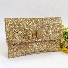 《美品》ANYA HINDMARCH ゴールドグリッター ラメ クラッチバッグ