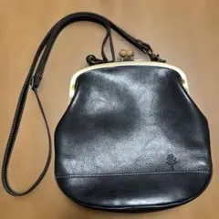 kanmiの黒いレザーショルダーバッグ がま口