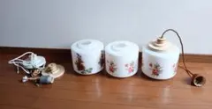 電球カバー　花柄照明　昭和レトロ　ホワイトガラス　照明器具　電気笠　3点