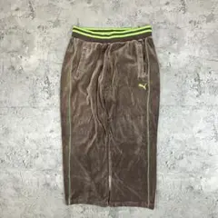 PUMA プーマ ベロア ワイドパンツ 古着 刺繍ロゴ ブラウン ゆるだぼ XL