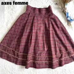 axes femme チェック柄 フレアスカート F ボルドー レース ロングのサムネイル