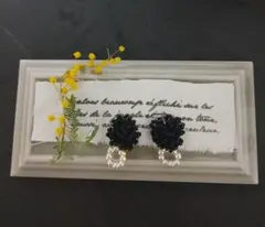 ビーズ フラワー型 イヤリング ブラック