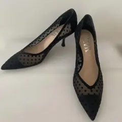 ZARA ドット柄 メッシュパンプス ブラック 37のサムネイル