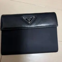 PRADA プラダ 三つ折り財布 ブラック ナイロン レザー