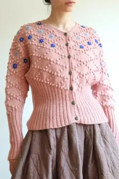 80s Hand Knit Dusty Pink Wool Cardigan