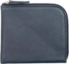 新品 L字ファスナー財布 本革 コンパクト ミニ財布 ネイビー