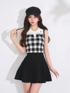 Darich ダーリッチ ギンガムチェックプリーツニットミニワンピース