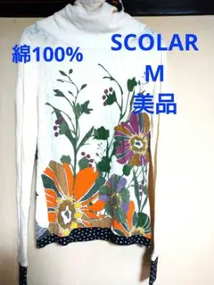 ✡スカラー フラワープリント タートルネック長袖 美品 花柄 綿 ラメ 長Tのサムネイル