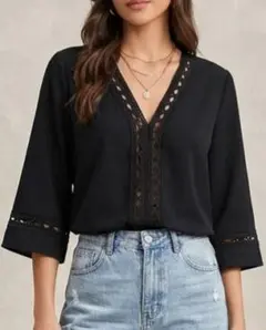 美品 SHEIN チュニックトップス オーバーサイズ ブラック黒のサムネイル