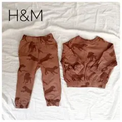 美品✨H&M スウェットセットアップ テラコッタ 100cm 綿95% 犬柄総柄