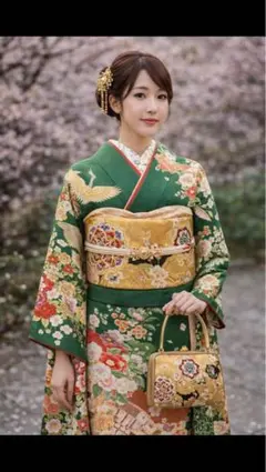 金地に花柄刺繍 正絹袋帯　リメイクにも