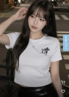 MUAHMUAH♡ クロスムアクロップ半袖Tシャツホワイトのサムネイル