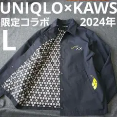 限定【UNIQLO×KAWS】2024年ビッグロゴ 総柄 コーチジャケットL 黒