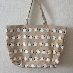 ハンドメイド　大きめ　エコバッグ　トートバッグ　シマエナガ柄