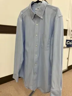 【美品】UNIQLO スーパーノンアイロン スリムフィット M 水色ストライプ