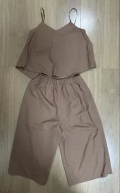 ブラウン キャミソール ワイドパンツ セットアップ