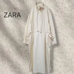 ザラ☆ギャザー ロングワンピース　アイボリー　ウエストマーク　ゆったり　L