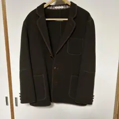【美品】パパス 縮絨ウール テーラードジャケット パイピング 刺繍ロゴ クルミ釦