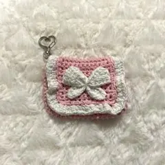 リボンポーチ　編み物　ハンドメイド