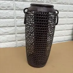 竹籠花入 漆塗り 筒落とし付き 花器