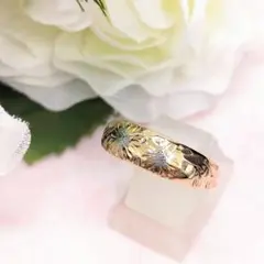 タイムセール♡K18 月型 甲丸 リング 11号 カット模様有 花 金地金 