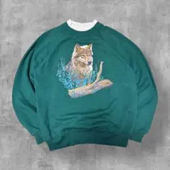 90s USA製 狼プリント スウェット Wild Wings アニマル