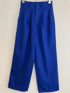 GU カラースラックス ワイドパンツ ブルー S 股下64