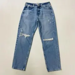 ZARA ザラ　クラッシュ ハイウエストワイドテーパードデニムパンツ