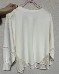 アイボリー 長袖 トップス レースディテール