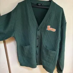 ダークグリーン ケーブルニットカーディガン