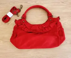 赤いフリルデザイン トートバッグ
