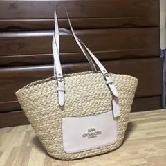 COACH ストロー トートバッグ ベージュ