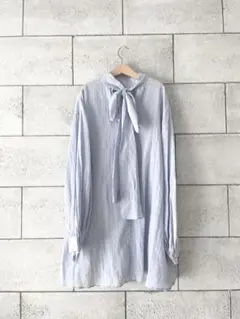nest Robe コットン先染めストライプ ランタンスリーブチュニック