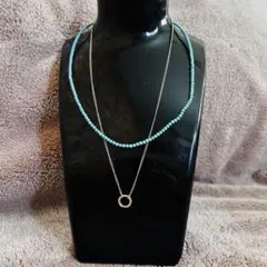 ターコイズ&シルバーチェーン2連　ネックレス チョーカー　STERINGシルバー