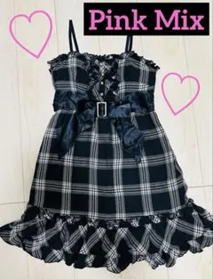 Pink Mix チェック柄 キャミワンピース リボン付 姫ギャル　カワイイ！