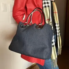 ブルー デニムショルダーバッグ