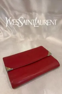 イヴサンローラン がま口 三つ折り財布 赤