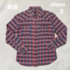 45rpm 赤×青 ブロックチェック ウエスタンシャツ ネルシャツ サイズ３