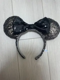 ミニー　黒　ブラック　スパンコール　カチューシャ　ファンキャップ　グレー