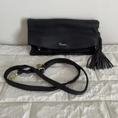 Beaure 本革　タッセル付きミニショルダー　ハラコ　クラッチ　ネイビー