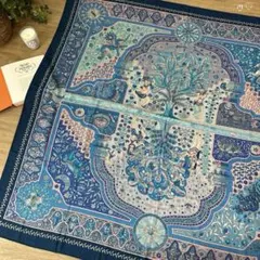 極美品 エルメス カレ140 カレジェアン カシシル 自然回帰 箱付 水色
